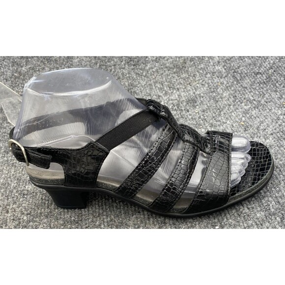 SAS Allegro Comfort Sandal Size 6 M | Black Croc Leather Strappy Heel Shoe - Picture 3 of 14